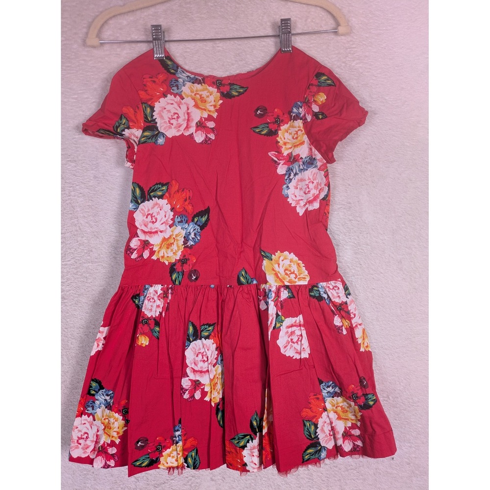 GAP Kids Fit & Flare Dress Girl's Size M Red Floral Tulle Hem Short Sleeve